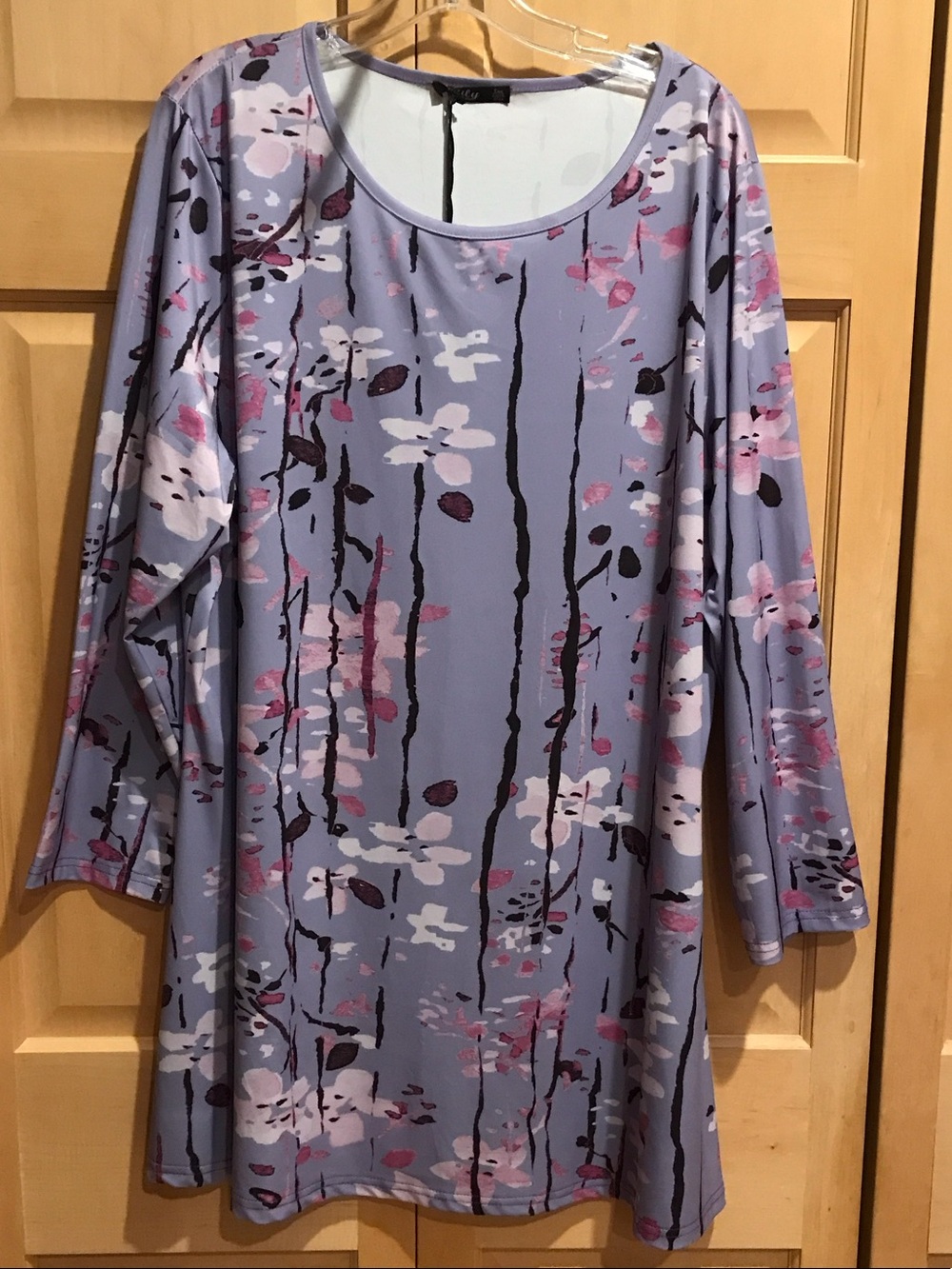 New Lily by Firmiana Women’s Lavender Floral Midi Dress - Scoop Neck Long Sleeve